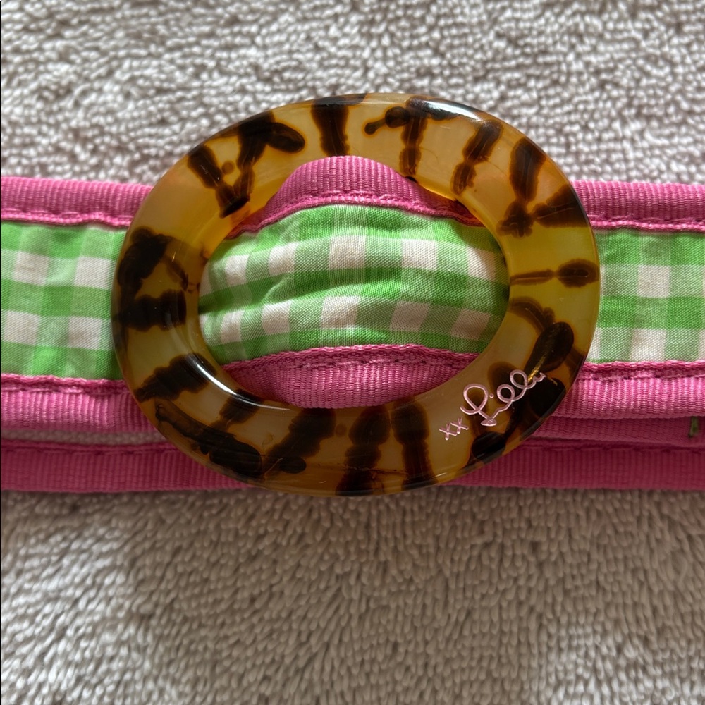 Lilly Pulitzer Pink & Green Belt w/ Tortoise Shell Buckle and Snap Closure Small